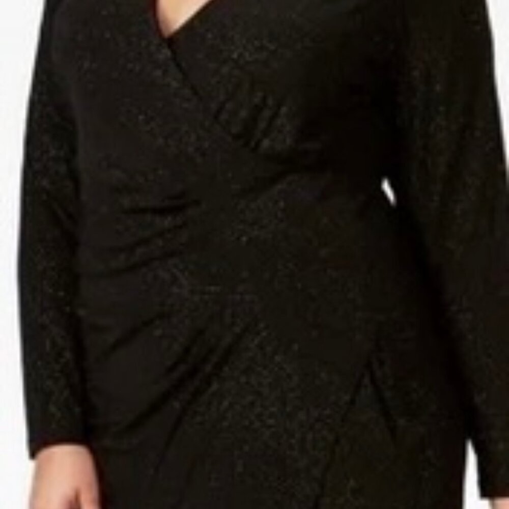 Calvin Klein Plus Size 16W Women's Black Sparkly Faux Wrap Midi Dress - EUC